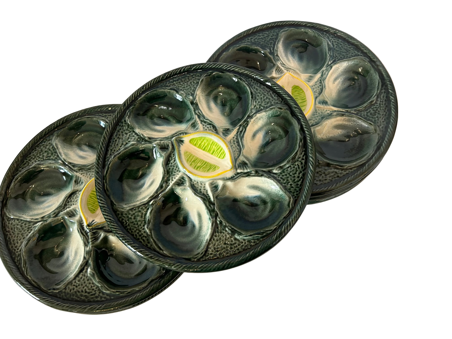Vintage French Majolica OYSTER PLATE 1930 SAINT CLEMENT - Pair