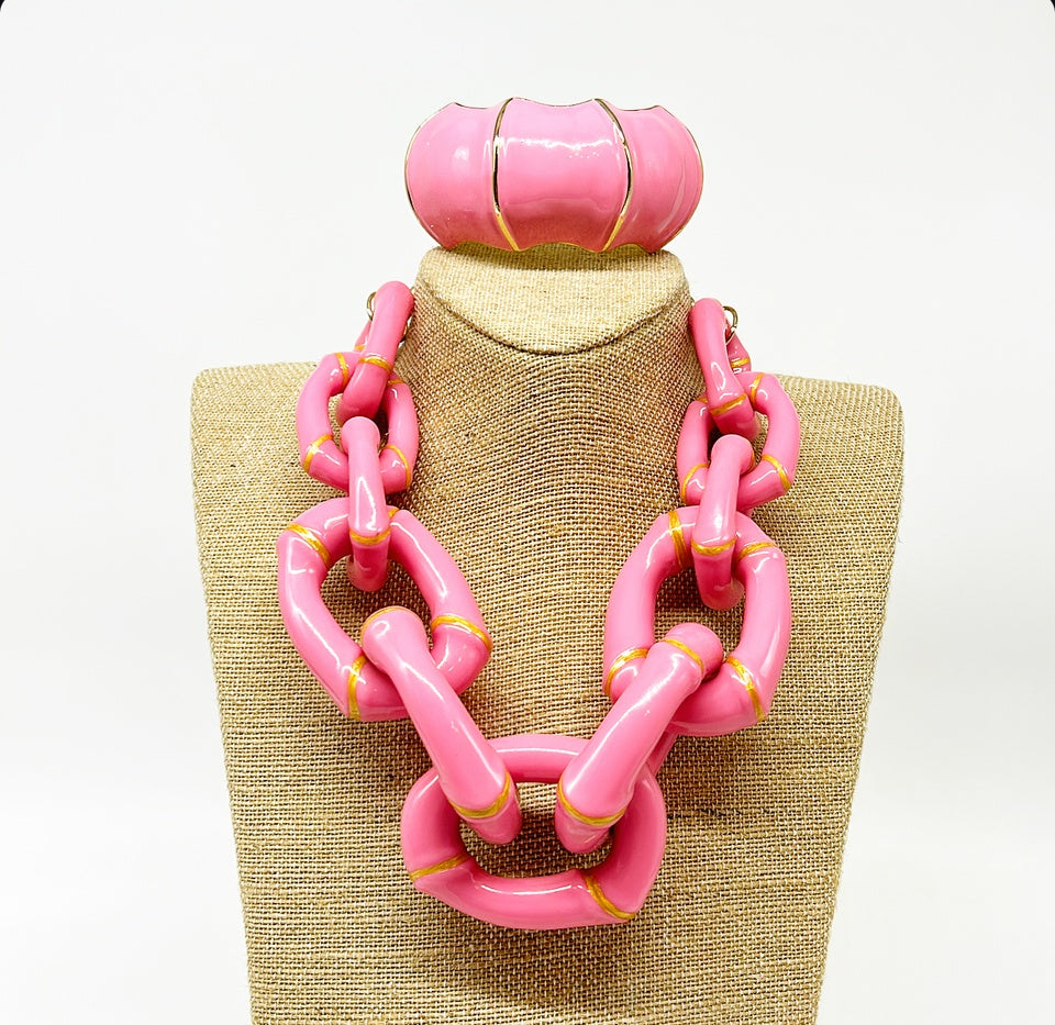 "The Michelle"  Bamboo Link Necklace  - Pink