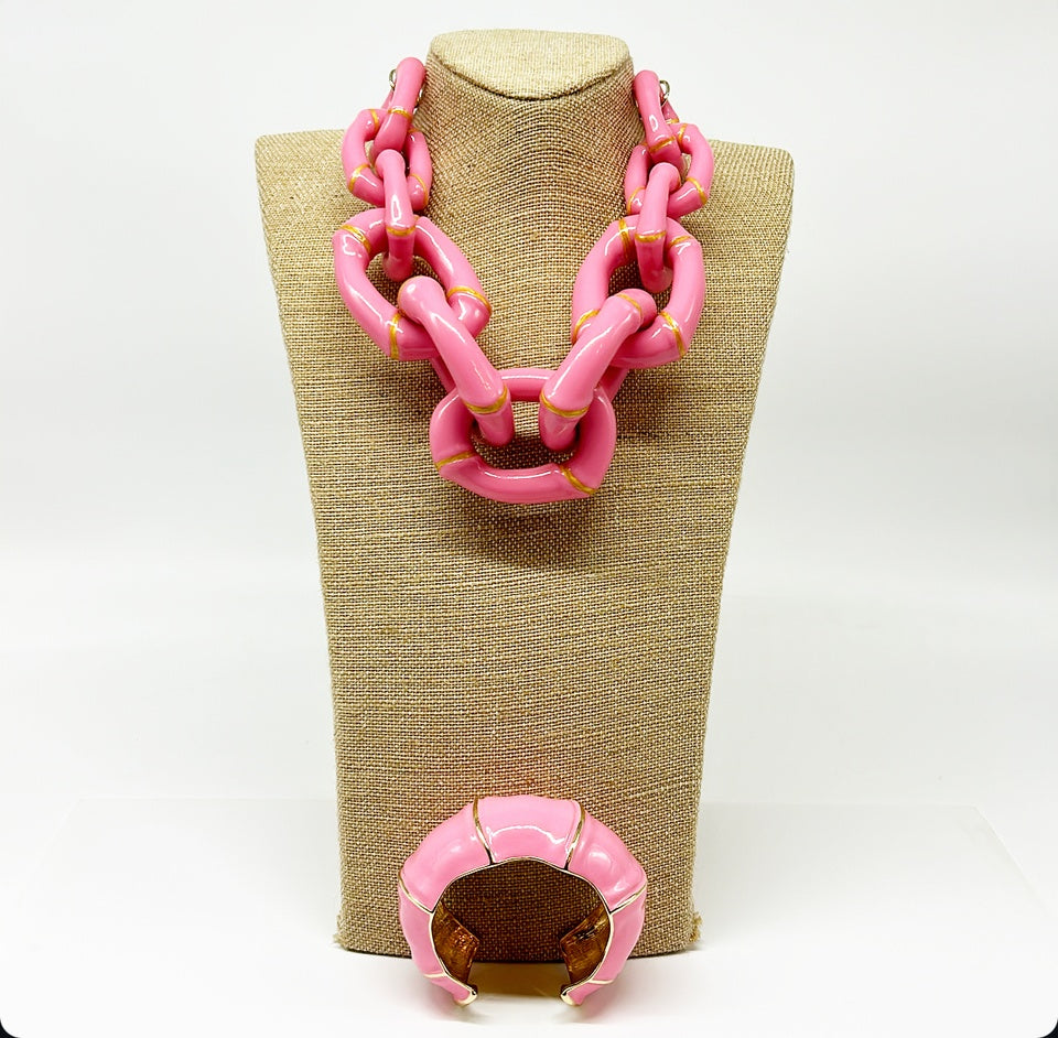 "The Michelle"  Bamboo Link Necklace  - Pink