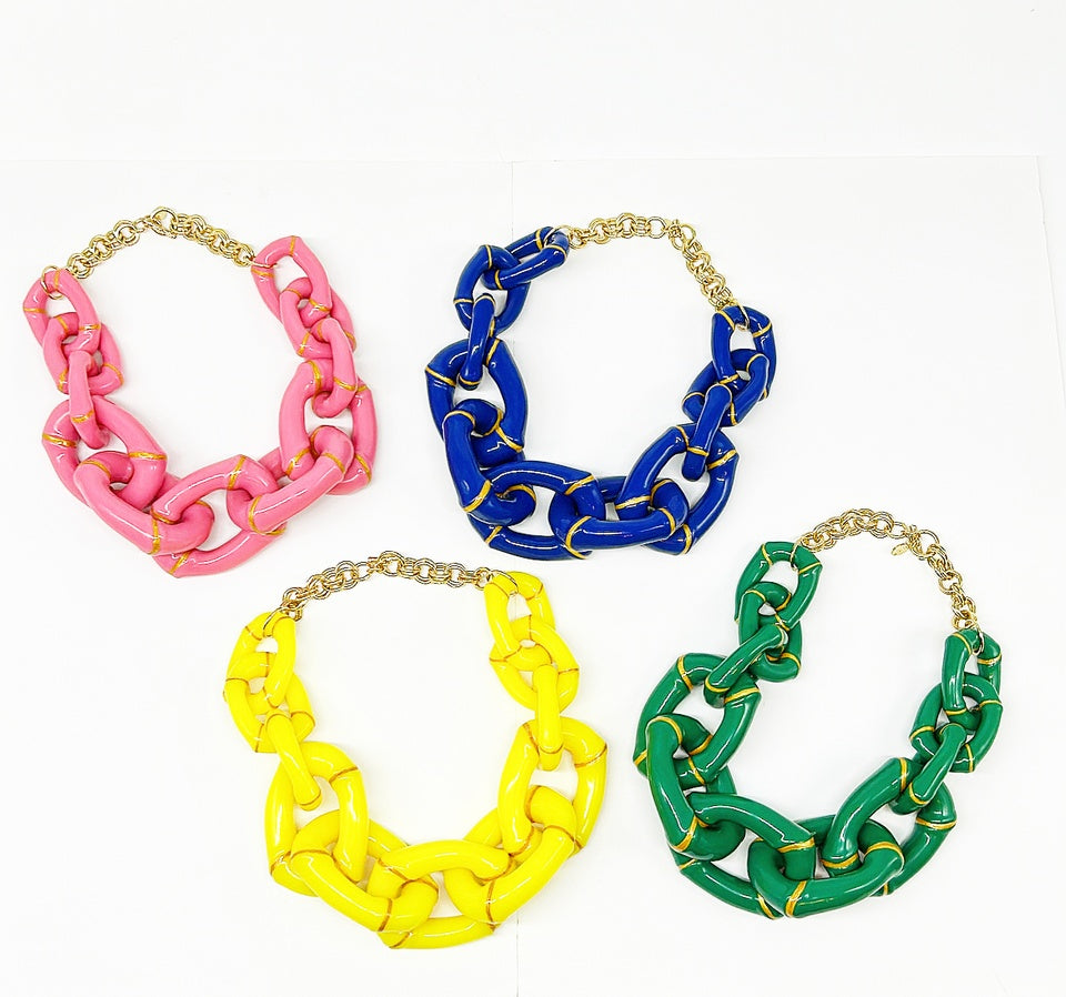 "The Michelle"  Bamboo Link Necklace  - Green