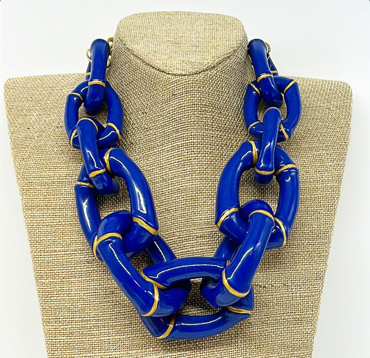 "The Michelle"  Bamboo Link Necklace  - Blue