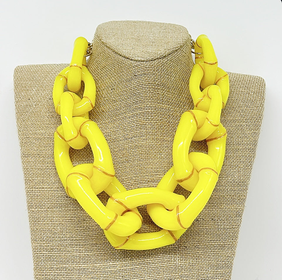 "The Michelle"  Bamboo Link Necklace - Yellow