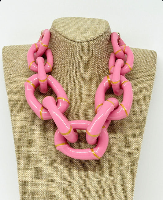"The Michelle"  Bamboo Link Necklace  - Pink