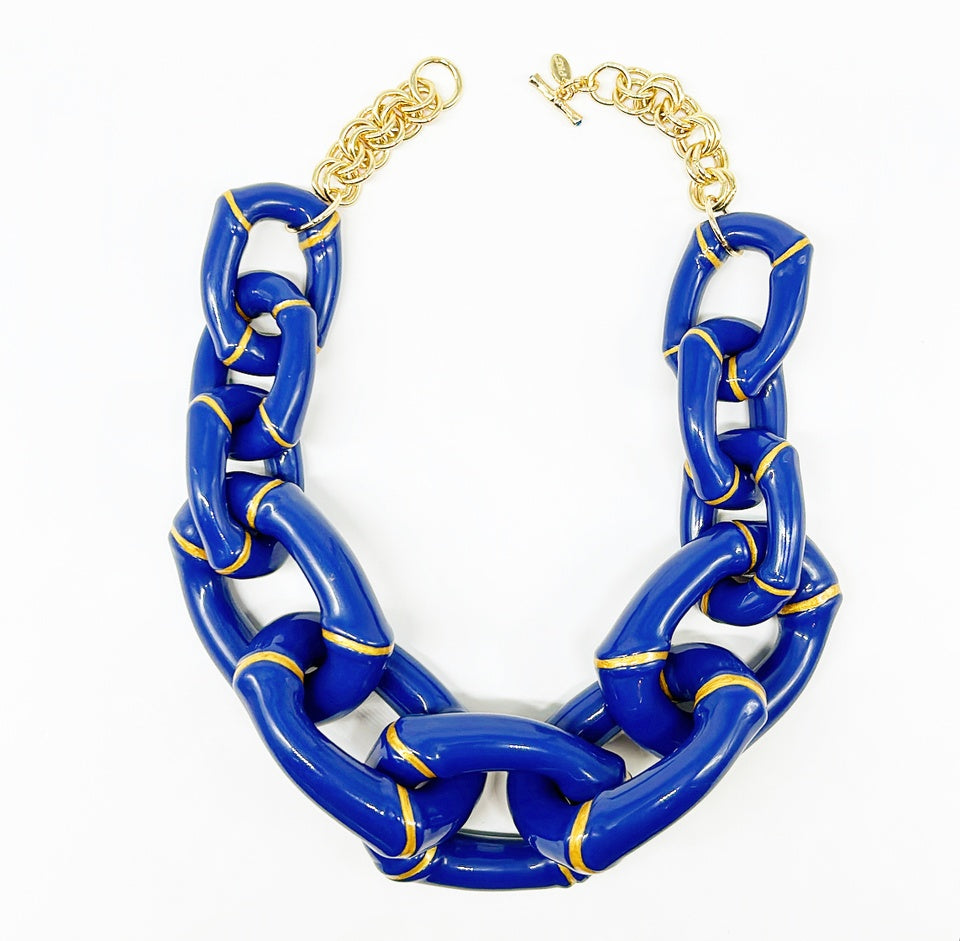 "The Michelle"  Bamboo Link Necklace  - Blue