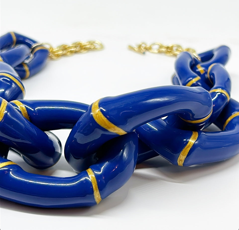 "The Michelle"  Bamboo Link Necklace  - Blue