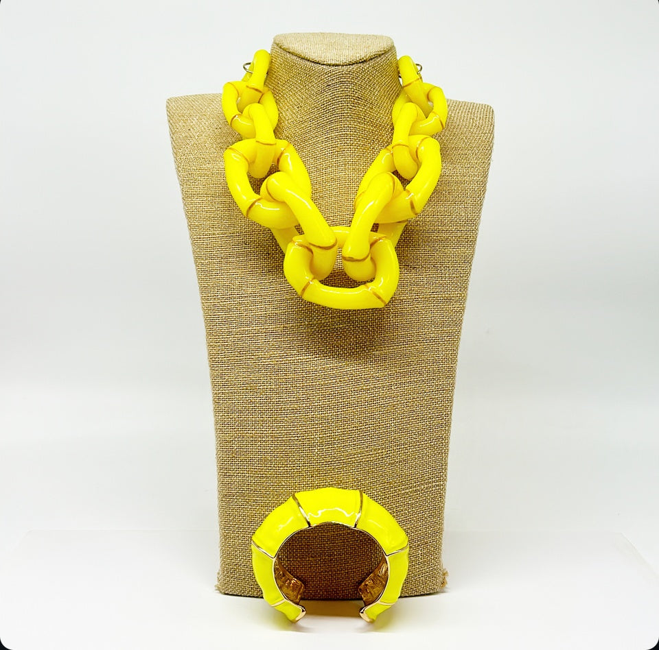 "The Michelle"  Bamboo Link Necklace - Yellow