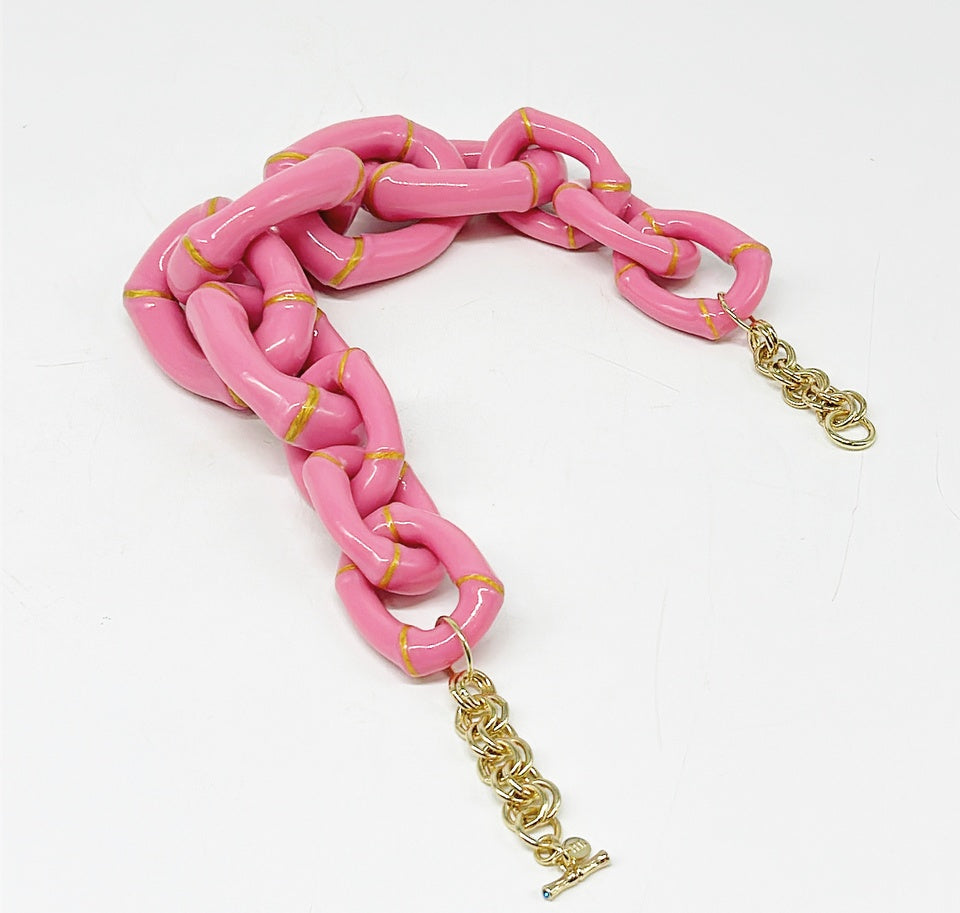 "The Michelle"  Bamboo Link Necklace  - Pink