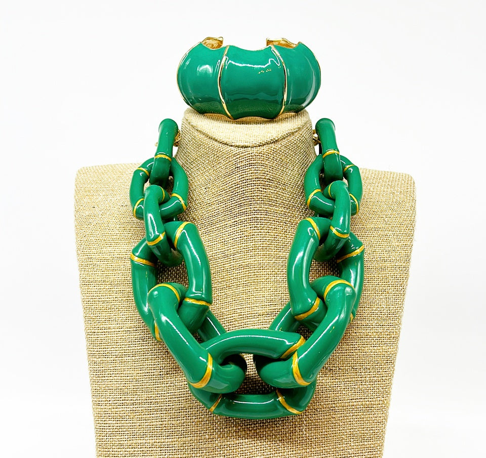 "The Michelle"  Bamboo Link Necklace  - Green