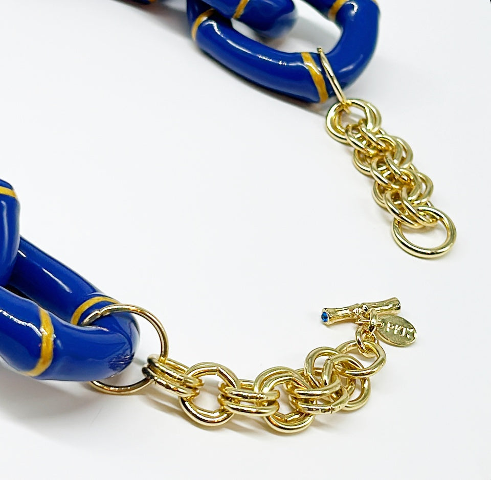 "The Michelle"  Bamboo Link Necklace  - Blue