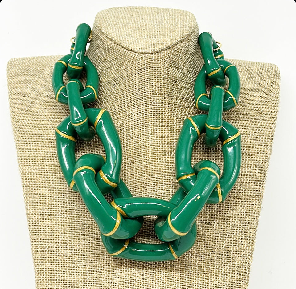 "The Michelle"  Bamboo Link Necklace  - Green